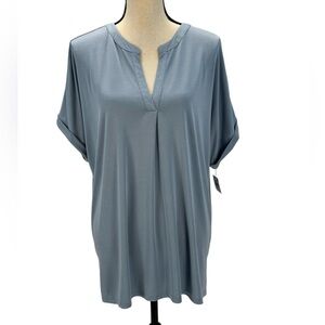 Style & Co Short Sleeve Split Neck Oversized Tunic / Blouse - Blue - size XL